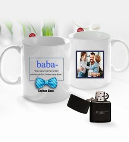 Resim Bk Gift Kişiye Özel Babalar Günü Hediyesi Fotoğraflı Kupa Bardak Ve Benzinli Çakmak Seti-88 