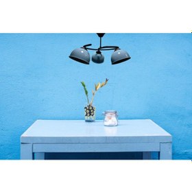 Resim Riolight Retro,rustik,vintage Siyah Gövde Mavi Başlık 3xe27 Duylu Siyah 