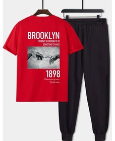 Resim Unisex 1898 Brooklyn Baskılı 2'li Eşofman Takımı Kırmızı 
