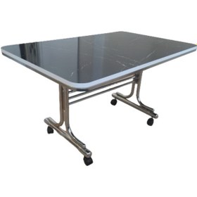 Resim Rehber Mobilya Aksesuar Siyah 70x110 Krom Nikel Kaplamalı Tekerlekli Orta Sehpa Metal Masa 