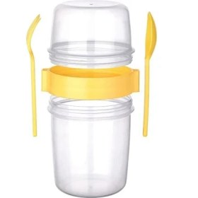 Resim Çift Hazneli - Çatal Kaşıklı Portatif Müsli -Atıştırmalık Kabı 800 ml 