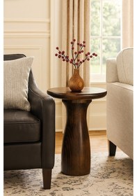 Resim Doğal Masif Ahşap Ceviz Tekli Yan Sehpa Mantar Sehpa - Zigon Ceviz 