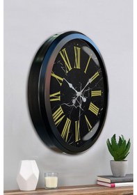 Resim Siyah Mermer Desenli 52 Cm Metal Duvar Saati Açık 