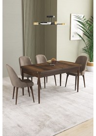 Resim Ikon Barok Desen 80x132 Mdf Açılabilir Mutfak Masası Takımı 4 Adet Sandalye Cappucino 