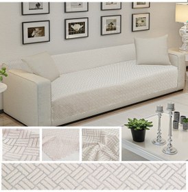 Resim Kaymaz Tabanlı Koltuk Örtüsü 175x215 Cm Altı Polarlı, Örme Kumaş, Çekyat Ve Kanepe Uyumlu Krem 