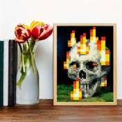Resim 1 adet Canlı Pixel Kafatası ve Alevler Tuval Poster - Yatak Odası, Ofis, Oturma Odası, Kafe için Çerçevesiz Sanat Baskısı - İç Mekan Duvar Dekoru, Noel ve Yeni Yıl Kutlamaları için İdeal, Şenlikli Duvar Sanatı | Canlı Duvar Sanatı | Detaylı Sanat Eseri, Kafatası Dekoru 