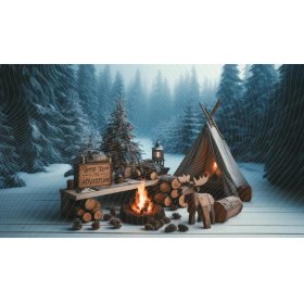 Resim Venspor Kış Kampı Arkaplanı Macera Temalı Kar Ormanı Duvar Örtüsü 200 x 150 cm 