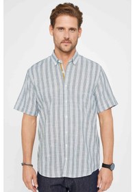 Resim Tudors Erkek Regular Fit Klasik Kesim %100 Pamuk Keten Doku Çizgili Düğmeli Yaka Gömlek-31200 Çok Renkli 