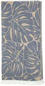 Resim Lacivert Palmiye Yaprak Desen Jakarlı Doubleface Pamuk Peştemal 