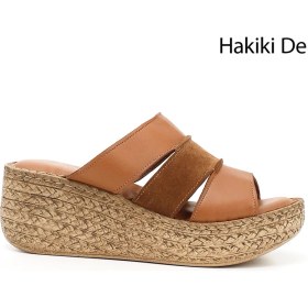 Resim Kadın Taba Antik Dolgu Topuk Hakiki Deri Terlik 