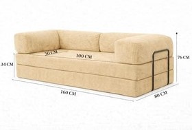Resim Fitilli Kadife Yataklı Kanepe 100x200 cm - 50 DNS Rebonded Sünger - Silinebilir & Yıkanabilir Kumaş - Tek Kişilik Kanepe Yatak (Bej, 80x160) 