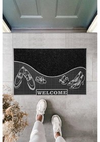 Resim Welcome Hoş Geldiniz Yazlı Kapı Önü Paspası Gri Rengi 
