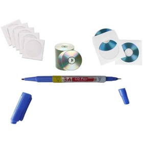 Resim Boş CD 10 Adet Boş CD Zarfı 10 Adet Asetat Kalemi Mavi Çift Taraflı S ve M Tipli 