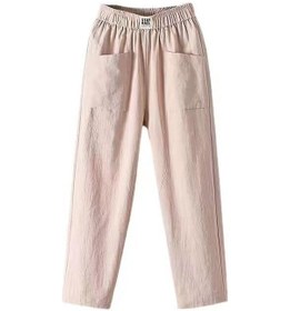 Resim Yeşil Yaz Kadın Pantolonları Pamuk Keten Rahat Pantolon Gevşek Düz Pantolon Dokuz Noktalı Haren Pantolon Yeşil 