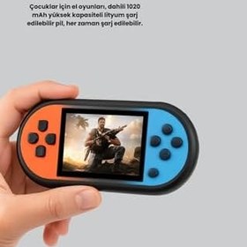 Resim Taşınabilir Mini Oyun Konsolu, 520 Oyun, HD LCD Ekran, AV Çıkışlı, USB Şarjlı, Turuncu Mavi 