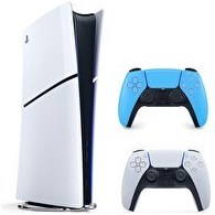 Resim Sony Playstation 5 Slim Dijital Versiyon 1 TB PS5 Oyun Konsolu - 2. Dualsense Oyun Kolu Beyaz-Mavi 