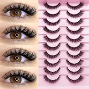 Resim 10 Çift Kedi Göz Sahte Kirpik Seti - D Kıvır, Karışık Stil, Oyuncak ve Kostüm Görünümü, Yeniden Kullanılabilir, Kolay Uygulama, Doğal Görünüm İmitasyonu Mink Kirpikler Başlangıçlar İçin, Rus Hacim Kabarık, 0.05mm Kalınlık, 6-15mm Uzunluk 