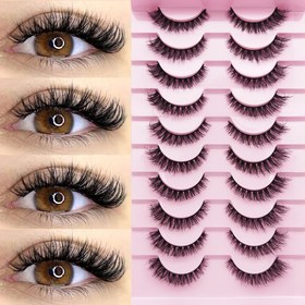 Resim 10 Çift Kedi Göz Sahte Kirpik Seti - D Kıvır, Karışık Stil, Oyuncak ve Kostüm Görünümü, Yeniden Kullanılabilir, Kolay Uygulama, Doğal Görünüm İmitasyonu Mink Kirpikler Başlangıçlar İçin, Rus Hacim Kabarık, 0.05mm Kalınlık, 6-15mm Uzunluk 