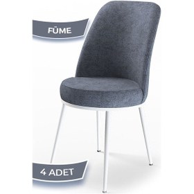 Resim Canisa Dexa Serisi, Üst Kalite Mutfak Sandalyesi,4 Adet Füme Sandalye, Metal Beyaz Iskeletli Füme Sandalye Beyaz Ayak 