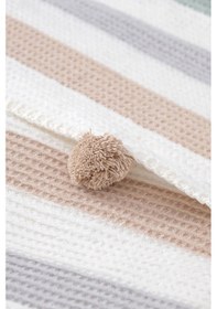 Resim Aksu Ponpon Pamuklu Çift Kişilik Battaniye - Bej 