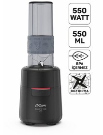 Resim Arzum AR1191 Shake'N Take Lite Kişisel Blender 550W, 550 ml Taşınabilir Şişe, Buz Kırma Özellikli, Siyah 