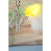 Resim Gümüş Taşlı Yukarı Tüylü Harfli Dikiz Süsü 