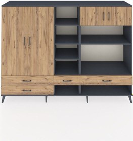 Resim Hyperion Dolap 12 Raflı 4 Çekmeceli 4 Kapaklı 220x44x163 Antrasit Antrasit-çam 