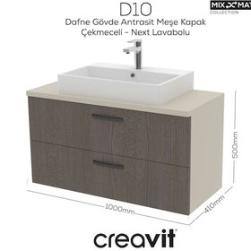 Resim Creavit D10 Next Lavabo Dolabı İki Çekmeceli 100 Cm Dafne Gövde Antrasit Meşe Beyaz 