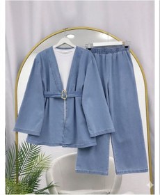 Resim YILMAZBARMAZ Kadın Kemer Detaylı Kot Kimono Takım 
