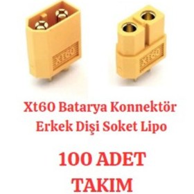 Resim Xt60 Batarya Konnektör Erkek Dişi Takım Soket Lipo 100 Adet 
