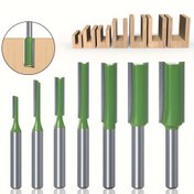 Resim 1 adet/7 adet Tungsten Karbür Düz Router Bit Seti, 1/4" ve 6Mm Shank ile Ahşap İşleme ve Ahşap İşleme için - Yeşil Yüzey Önerisi ile Dayanıklı Karbon Çelik Freze Kesicileri. 