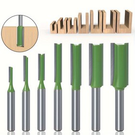 Resim 1 adet/7 adet Tungsten Karbür Düz Router Bit Seti, 1/4" ve 6Mm Shank ile Ahşap İşleme ve Ahşap İşleme için - Yeşil Yüzey Önerisi ile Dayanıklı Karbon Çelik Freze Kesicileri. 