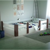 Resim Tuliplife Montessori Karyola Beyaz Rustik Ceviz 90x190 Yatak Uyumlu Oval Kesim Çocuk Yatağı 