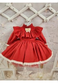 Resim H L Y Karol Tasarım Kırmızı Yılbaşı Vintage Kız Bebek Elbisesi,fotoğraf Çekim Elbisesi,0-12 Yaşa Uygun Kırmızı 