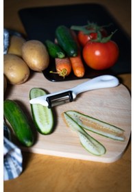 Resim Solingen Simli Beyaz Dikey Soyacak Paslanmaz Alman Çeliği, Ergonomik Sap, Çift Yönlü Kesici Ağız-199 Beyaz 