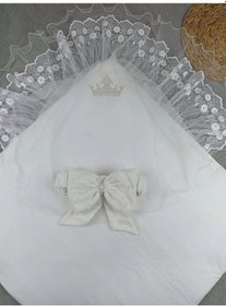 Resim Yenidoğan Kumru Soft Cotton Taç Nakışlı Trilüks Kundak Bebek Battaniyesi Ekru Çok Renkli 