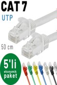 Resim IRENIS 5 Adet 50 Cm Cat7 Kablo Ethernet Network Internet Lan Kablosu, Beyaz 