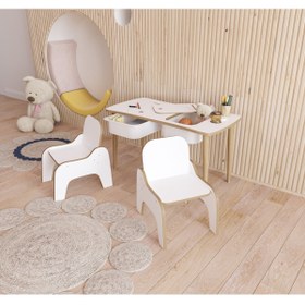 Resim Fahrettin Küçük Montessori 2 Çekmeceli Aktivite Oyun Çalışma Masası 2 Adet Koltuklu 