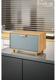 Resim Karina Metal Kapaklı Bambu Lüks Ekmek Kutusu Ekmeklik Dikdörtgen - Gri Gri 