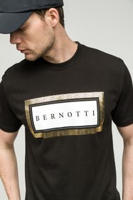 Resim BERNOTTİ79 Sıfır Yaka T-shirt Siyah Beyaz Varak Baskılı Basic Erkek 