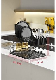 Resim Siyah 2 Katlı Bulaşıklık – Dayanıklı Paslanmaz Metal Tabaklık, Termo Plastik Kaplama, Alt Tepsili - (TB-02 E) 