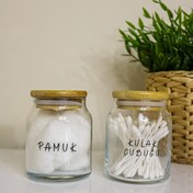 Resim GÖKÇEHOME 2'li Pamuk Ve Kulak Çubuğu Cam Bambu Kapaklı Banyo Organizeri 