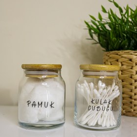 Resim GÖKÇEHOME 2'li Pamuk Ve Kulak Çubuğu Cam Bambu Kapaklı Banyo Organizeri 