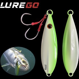 Resim LUREGO Premium Yavaş Pitch Jig - 150g/200g, Tuna, Köpekdişi Tuna, Sarı Kuyruk, Kral Balığı ve Daha Fazlası için BKK 5/0 Yardımcı Kanca ile Tuzlu Su Balıkçılık Yemi 