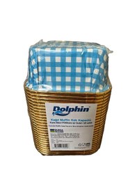 Resim Dolphin Muffin Kare Kağıt Mavi Puantiyeli Altın Cupcake Kek Kalıbı Kapsülü Kabı - 25 Adetlik 1 Paket Renkli 
