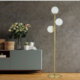 Resim Zambak 3 Lü Eskitme Beyaz Camlı Modern Dekoratif Tasarım Metal Lambader 