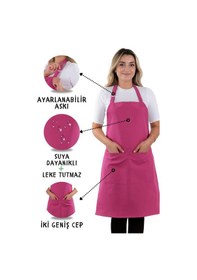Resim Sevilya Simple Ayar Askılı Mutfak Önlüğü Fuşya 