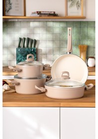 Resim Emsan Crystal 7 Parça Tencere Seti Rosegold Rose Gold 