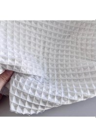 Resim Büyük Kareli Waffle Pike Bornozluk Kumaş 100% Pamuk Bw-01 Beyaz 