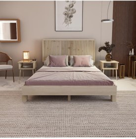 Resim Alaz Model Vernikli Çam Ahşap Karyola Ve İki Komodin Set Dikey -296 160 x 200 CM 